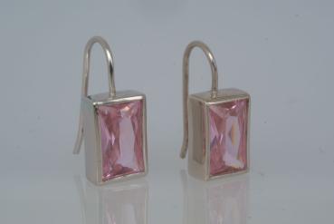 Ohranhänger Rosa Rechteck Zirkonia Silber 925