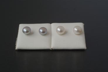Perlohrstecker Silber 925 Süßwasserperlen 7,5mm Grau Bouton