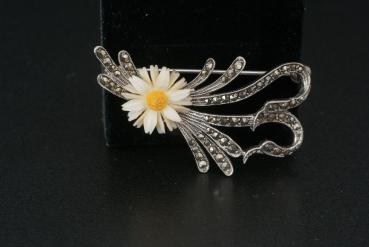 Brosche Silber 925 Markasit Weiße Blume