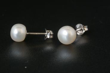 Perlohrstecker Silber 925 Süßwasserperlen 7,5mm Bouton Weiss