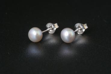 Perlohrstecker Silber 925 Süßwasserperlen 6,5mm Bouton Grau