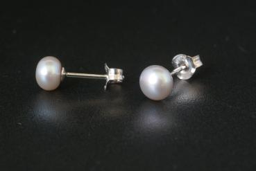 Perlohrstecker Silber 925 Süßwasserperlen 6,5mm Bouton Grau