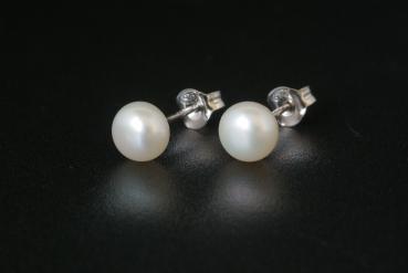 Perlohrstecker Silber 925 Süßwasserperlen 6,5mm Bouton Weiss
