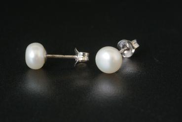Perlohrstecker Silber 925 Süßwasserperlen 6,5mm Bouton Weiss