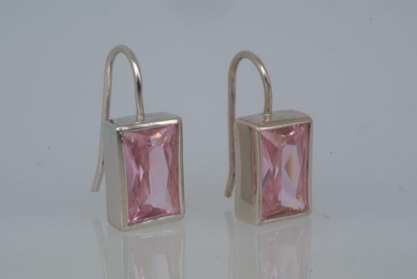 Ohranhänger Rosa Rechteck Zirkonia Silber 925