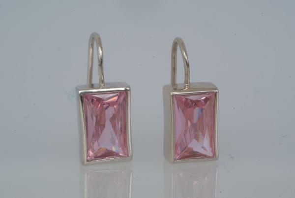 Ohranhänger Rosa Rechteck Zirkonia Silber 925