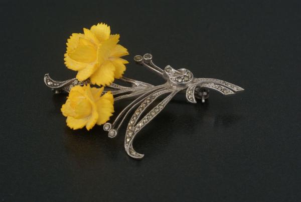 Brosche Silber 925 Markasit Gelbe Rosen