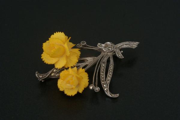 Brosche Silber 925 Markasit Gelbe Rosen