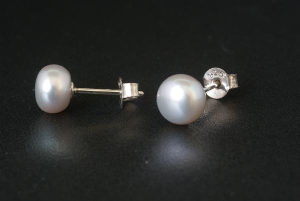 Perlohrstecker Silber 925 Süßwasserperlen 7,5mm Bouton Grau
