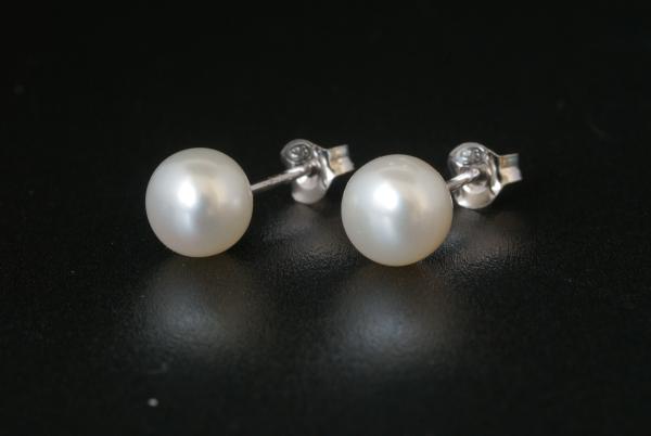 Perlohrstecker Silber 925 Süßwasserperlen 7,5mm Bouton Weiss