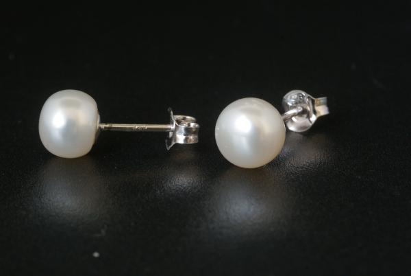 Perlohrstecker Silber 925 Süßwasserperlen 7,5mm Bouton Weiss