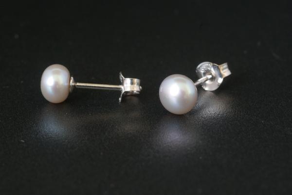 Perlohrstecker Silber 925 Süßwasserperlen 6,5mm Bouton Grau