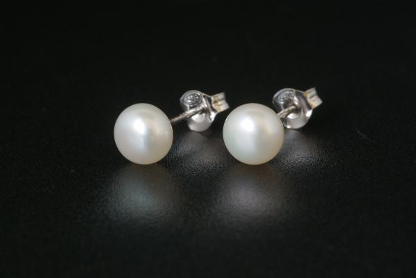 Perlohrstecker Silber 925 Süßwasserperlen 6,5mm Bouton Weiss