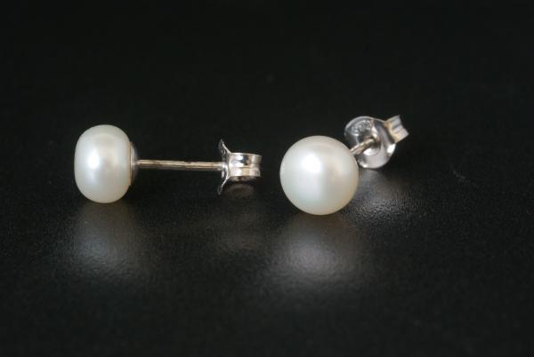 Perlohrstecker Silber 925 Süßwasserperlen 6,5mm Bouton Weiss