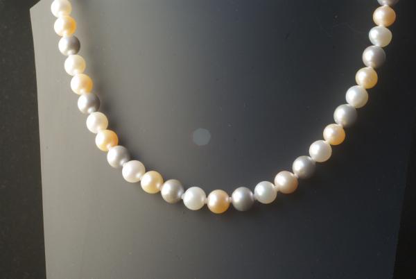 Perlenkette Süsswasserperlen mehrfarbig weiss rose hellgrau Rund