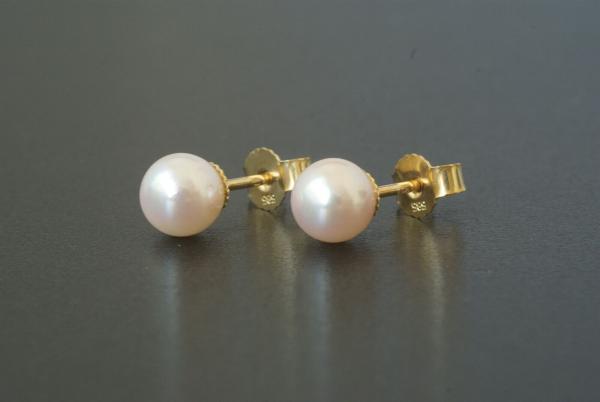 Perlohrstecker Gold 585 Akoyaperlen 6,5mm